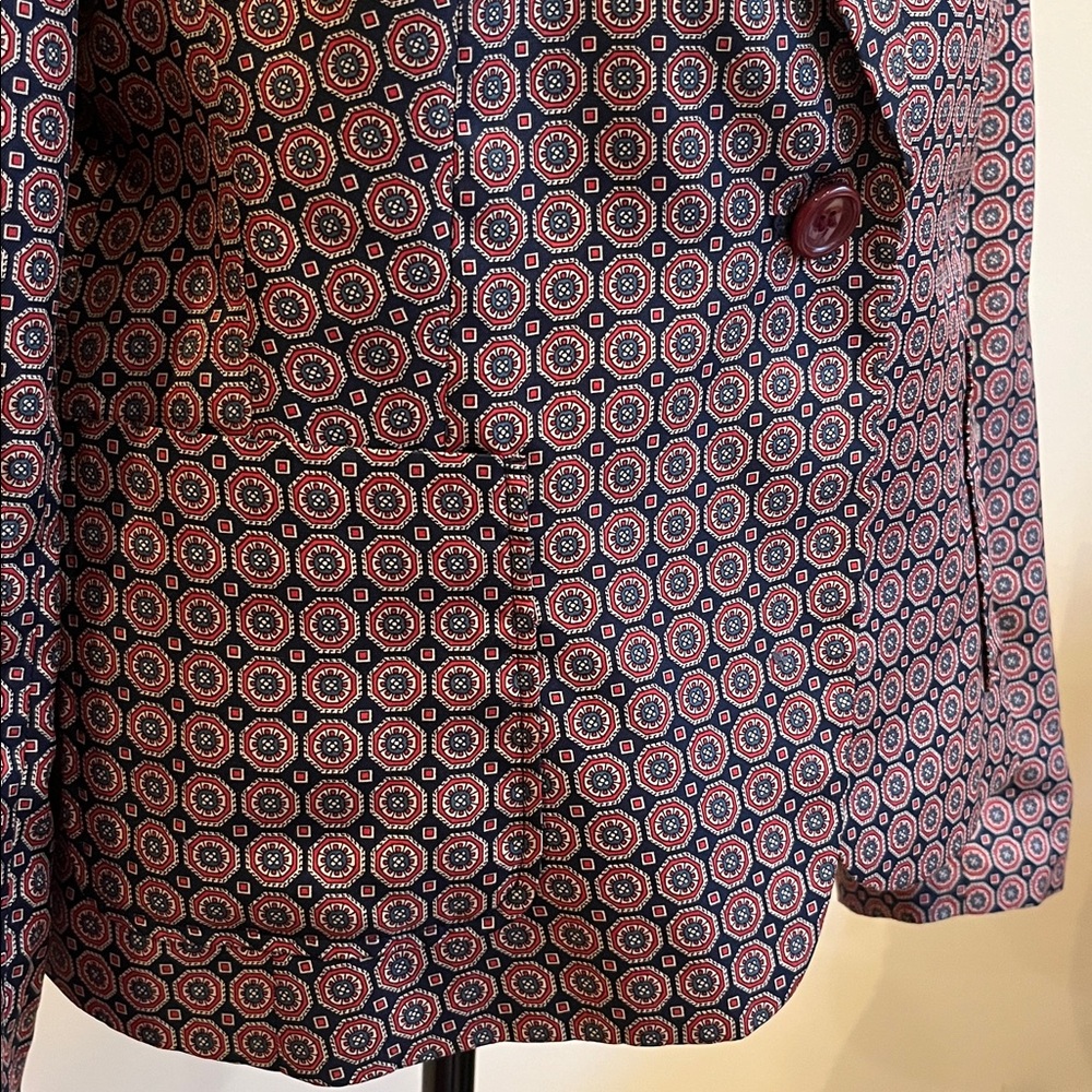 The Limited Geometric Print Blazer Navy Burgundy Red Size Large Classic Preppy - Picture 8 of 13